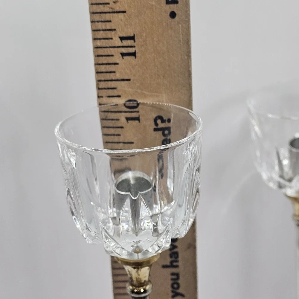 Landes Argente Silver Plate Italian Crystal Candlesticks Set of‎ 3 Vintage